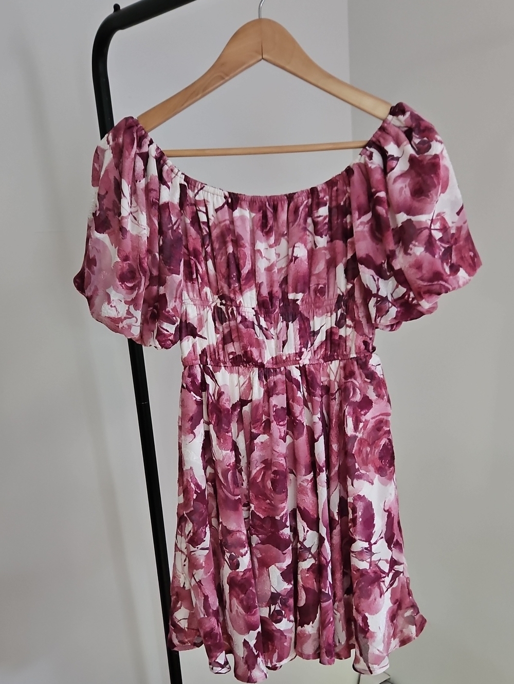 Francesca's Pink Floral  Off-Shoulder Dress